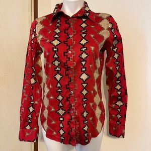 EUC Lauren Ralph Lauren Red Tan Southwestern Button Front Blouse